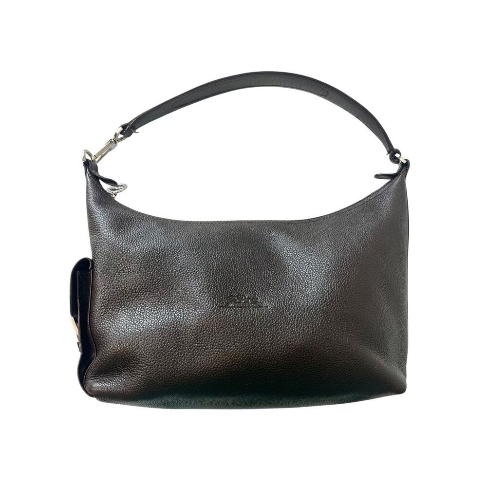 Longchamp Dark Brown Pebbled Leather Structured Shoulder Bag Vintage Handbag